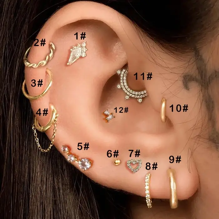 Tragus Helix Piercing cerceau boucle d'oreille pour femmes Rook Lobe Cartilage coeur oreille Percing