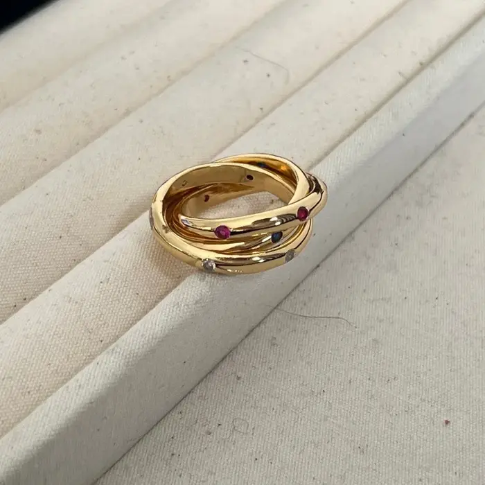 Tri-anneau à la mode, bague en pierres précieuses de couleur géométrique pour femmes