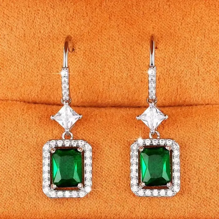 Boucles d'oreilles Vintage en argent Sterling Zircon émeraude verte pour femmes, cadeau de mariage, 