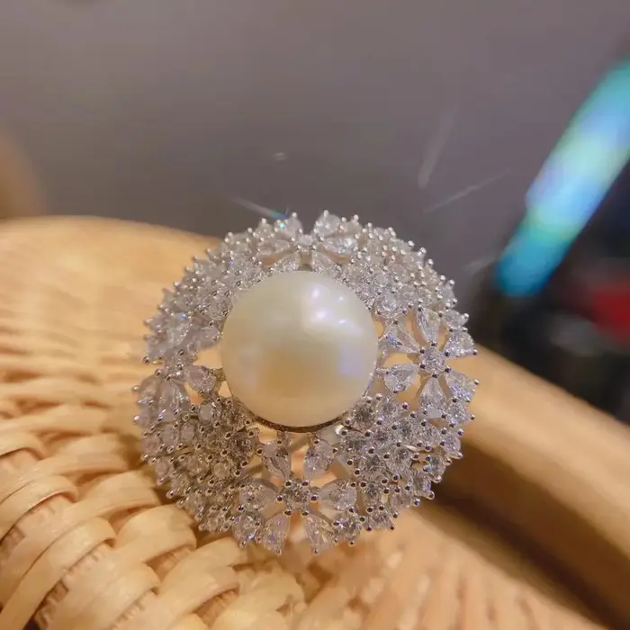 Bague en perles super grandes en argent sterling 925 pour femmes style bohème occasions spéciales partys fiançailles mariages