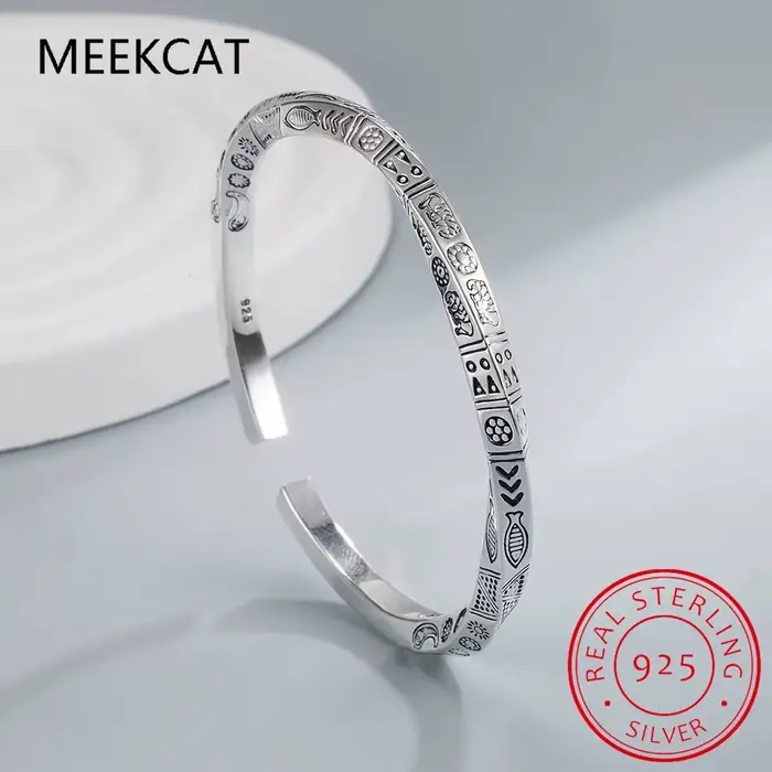 Bracelets ouverts en argent regardé 925 pour femmes, totems géométriques, bracelets de créateurs de 