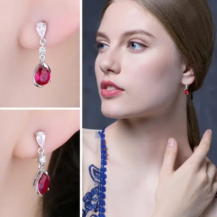 Boucles d'oreilles en forme de poire pour femme en argent Sterling 925 avec pierres précieuses élégantes pour occasions spéciales cadeau d'anniversaire