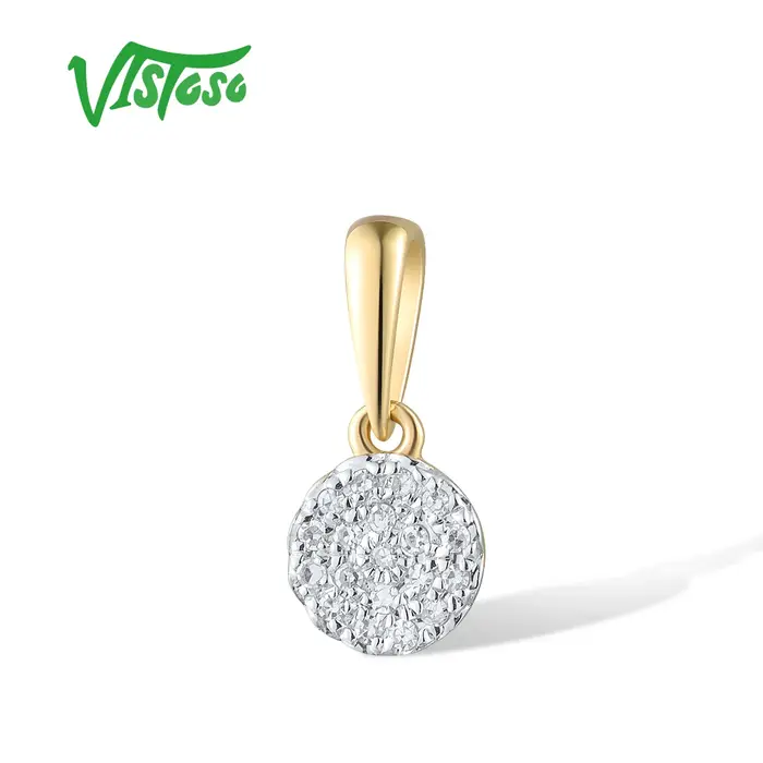 VISTOSO pendentifs en or pour femmes authentique 14K 585 or jaune petit cercle rond diamant scintill