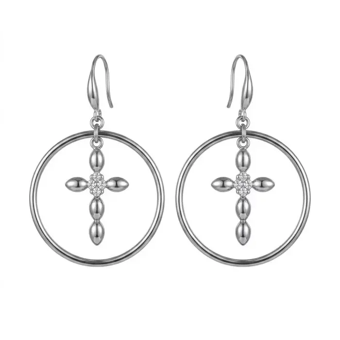 Boucles d'oreilles pendantes en forme de croix gothique dans un cercle, minimalistes, religieuses, e