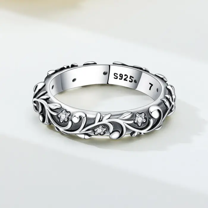 Bague en argent sterling 925 sertie de zirconium blanc avec motifs floraux vintage pour femmes occasions spéciales anniversaires mariage cadeau personnalisé