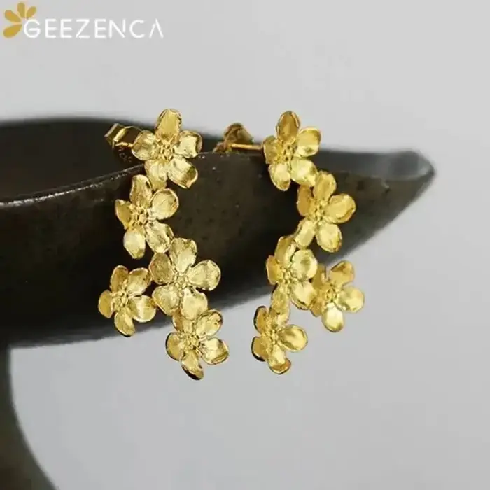 GEEZENCA bijoux brossés 925 en argent Sterling 3D fleur boucles d'oreilles femmes délicat concepteur à la mode déclaration boucle d'oreille cadeau de fête