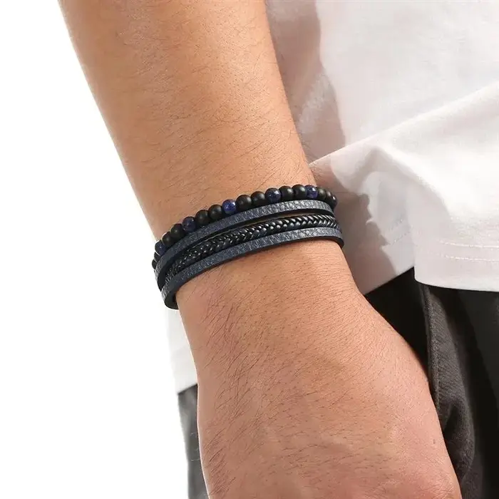 Bracelet en cuir classique oeil de tigre perlé multicolore pour hommes occasions spéciales cadeau