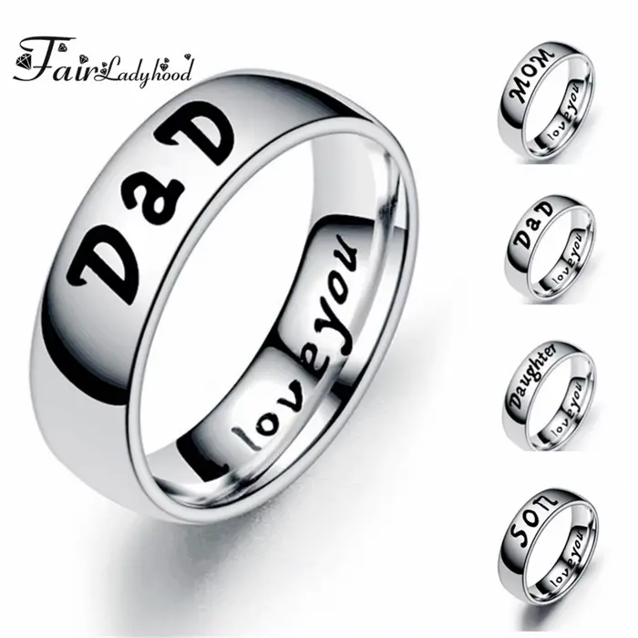 FairLadyHood-Bagues en acier inoxydable pour hommes et femmes, bijoux classiques, "Love You MOM Dest