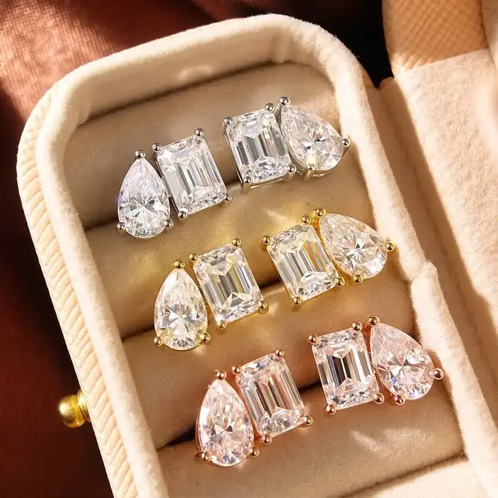 FEOBUR Boucles d'oreilles clous en moissanite à deux pierres 4 carats en argent sterling 925
