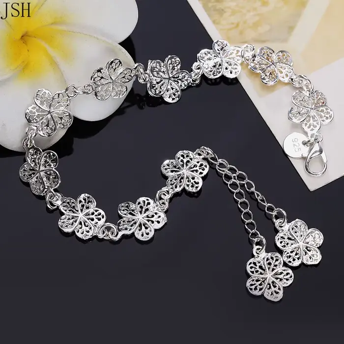 Bracelet de mariage en argent sterling 925 pour femmes avec motif floral pour engagement occasions spéciales