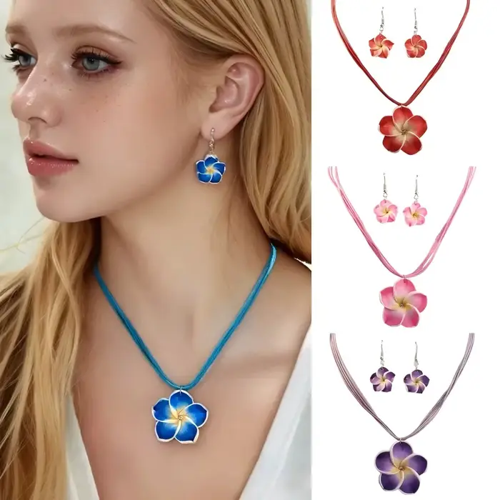 Parure de bijoux tressée bohème grandes fleurs résine collier boucles d'oreilles pétales style mode femmes fêtes plage banquets occasions spéciales