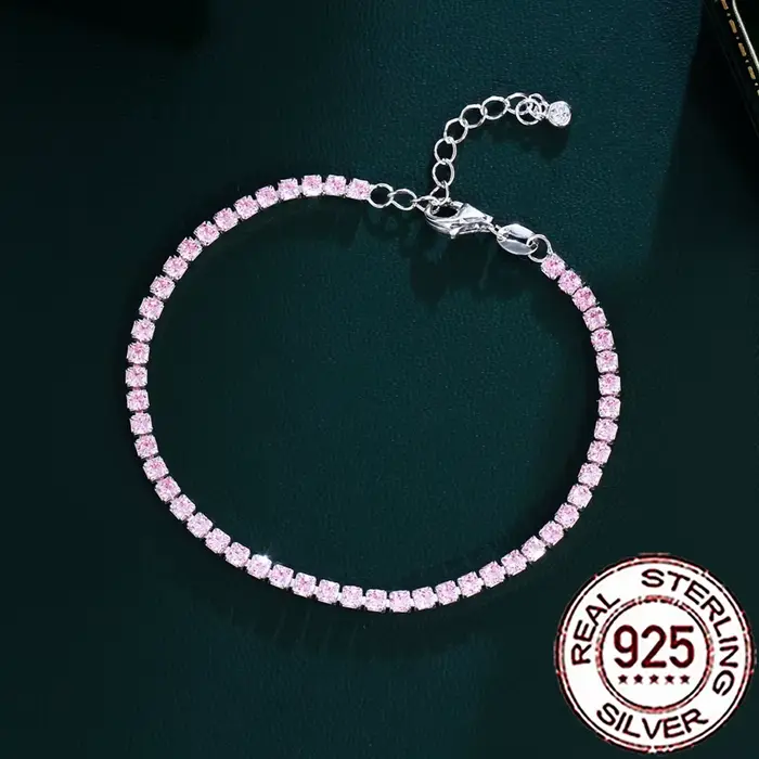 CWWZircons – Bracelets de tennis en argent sterling 925 avec magnifiques cristaux CZ roses pour femm
