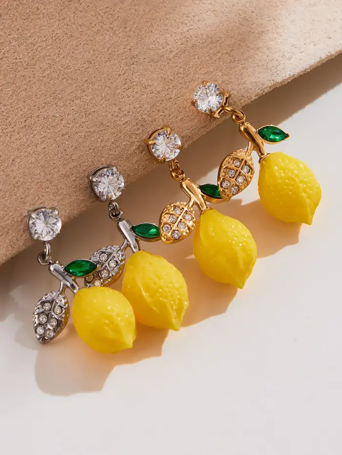 Nivora délicat zircon cubique résine citron pendentif collier bagues boucles d'oreilles pour femmes en acier inoxydable bijoux de charme de mariage