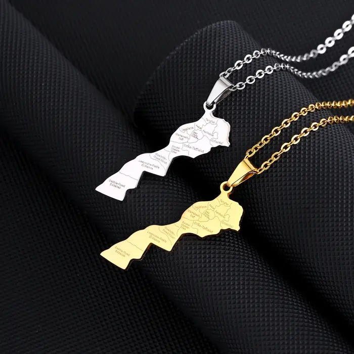 Nouveau Collier Pendentif Carte du Maroc 2026 en Acier Inoxydable pour Femme et Homme