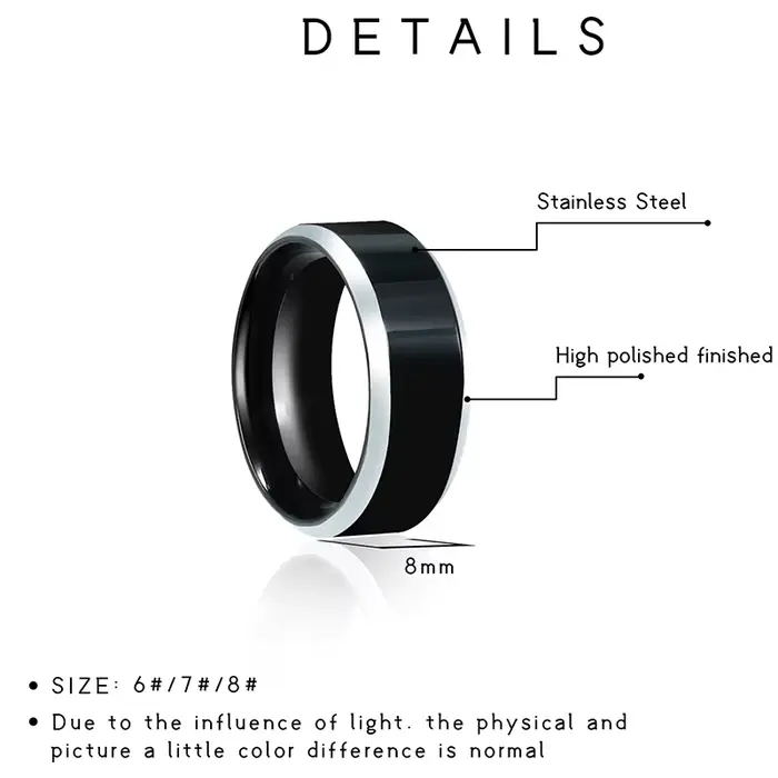 Bagues noires classiques en acier inoxydable