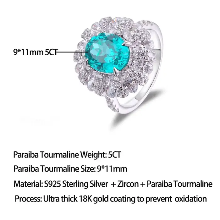 Bague de fiançailles LinkerLove 5CT en tourmaline Paraiba taille ovale pour femme, en argent 925 pla
