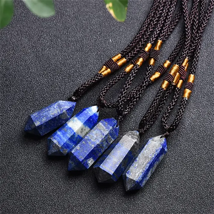 Pendentif en Lapis-Lazuli naturel à Double extrémité, en pierre de cristal, Chakra Reiki, guérison énergétique, collier en pierres précieuses, cadeaux