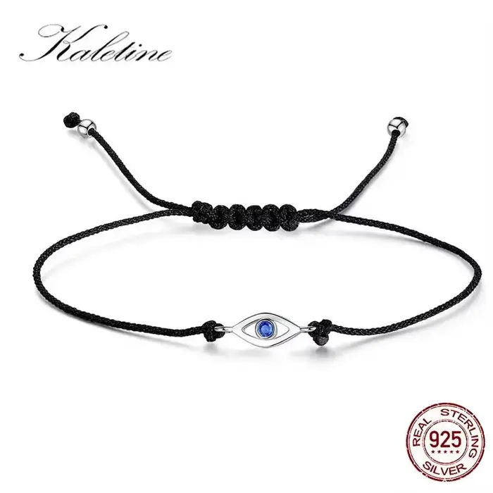 Bracelet KALETINE Evil Eye en argent sterling 925 pur pour femmes, avec CZ bleu, bijoux turcs pour hommes, chaîne en corde noire réglable
