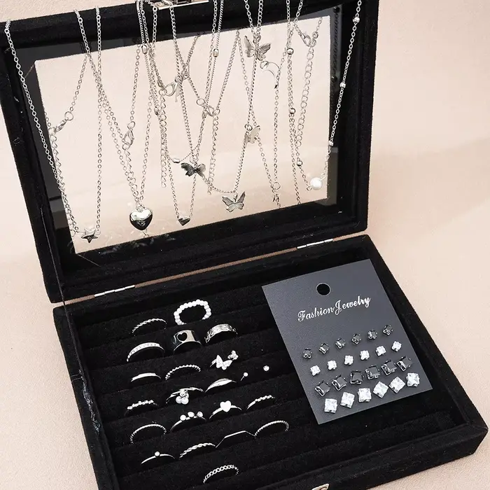 Ensemble de bijoux chics couleur argent pour femmes