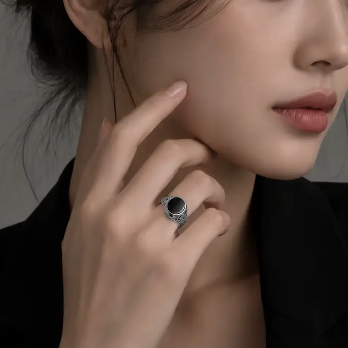 Bague chevalière ovale noire, bijoux fins de Style européen pour femmes et hommes, tout nouveau cadeau d'été Vintage en argent Sterling 925