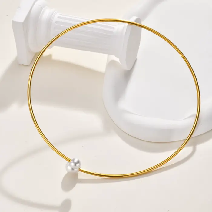 Collier ras du cou ouvert pour femmes, collier ras du cou en perles plaquées or, bijoux de déclaration en acier inoxydable