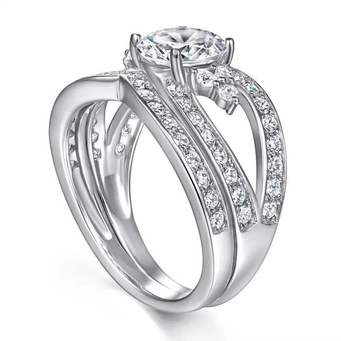 Vinregem 1.2 CT coupe ronde laboratoire créé saphir gemmes mariage bague de fiançailles ensembles 2 pièces 925 en argent Sterling bijoux fins en gros