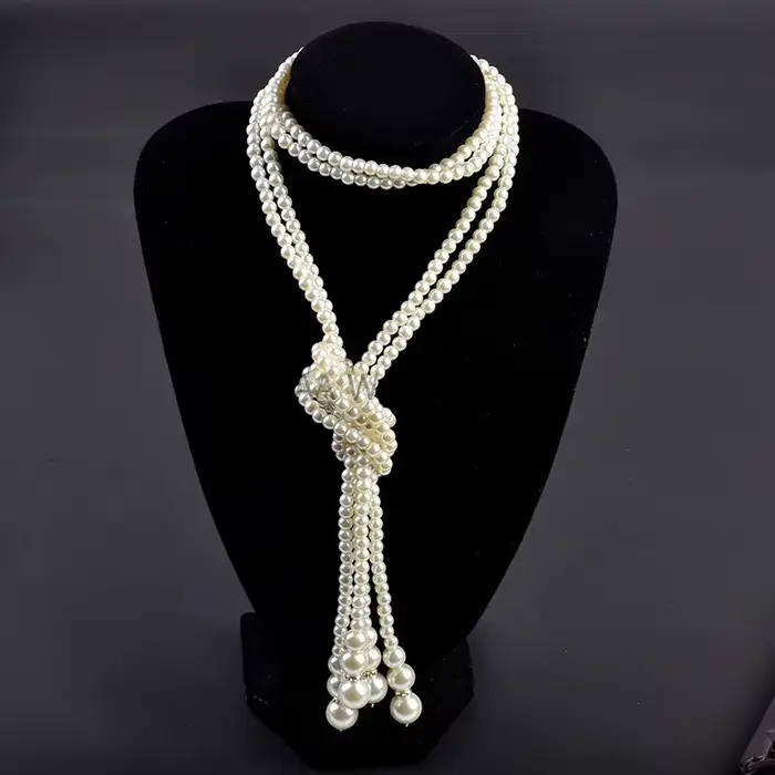 Collier de perles crème vintage pour femme, mode des années 1920, fausses perles, accessoires de testostérone, bijoux fantaisie