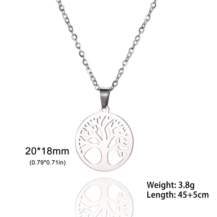 Skyrim-Collier arbre de vie pour femmes en acier inoxydable couleur or Zircon clair pendentif rond C
