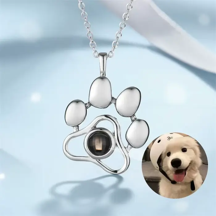 Collier de projection photo personnalisé « Je t'aime » en 100 langues, pendentif patte de chien commémoratif, collier patte de chien avec photo personnalisée