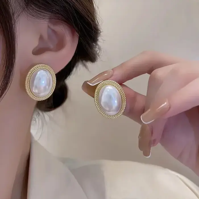 Boucles d'oreilles ovales en Imitation de perles baroques pour femmes, bijoux à géométrie Simple de 