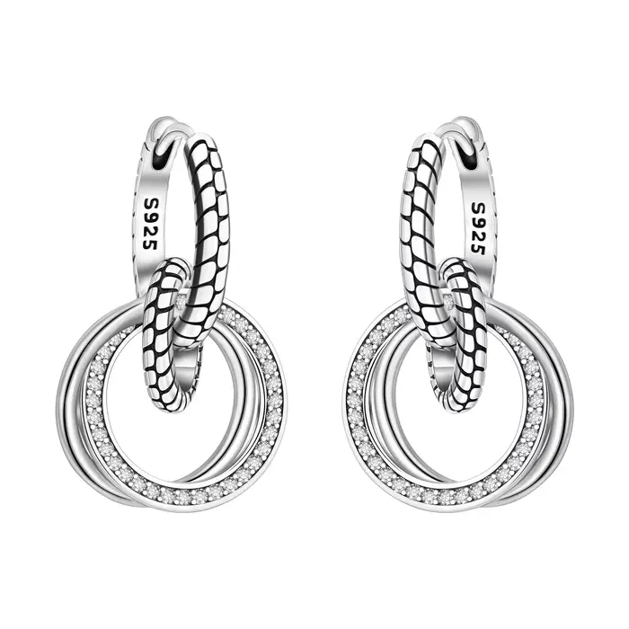 Orstarry Boucles d'oreilles pendantes classiques multi-anneaux en argent sterling 925, bijoux origin