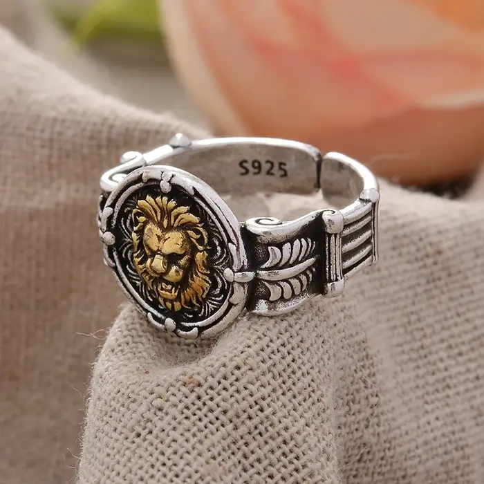 Bague simple tête de Lion Vintage en argent thaïlandais pour homme