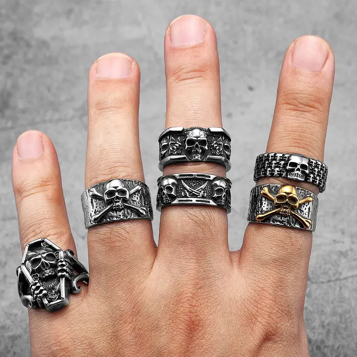Hell Skull-Bagues en acier inoxydable pour hommes et femmes