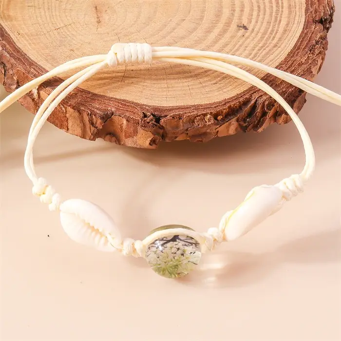 Bracelet de fleurs séchées en boule de verre pour femmes, fait à la main, en coquillage, bijoux cade