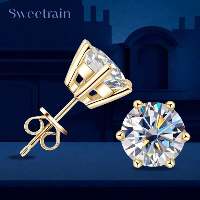 0.5-2ct Moissanite Diamant Boucles D'oreilles 18K Or Jaune Plaqué 925 Boucles D'oreilles De Mariage 