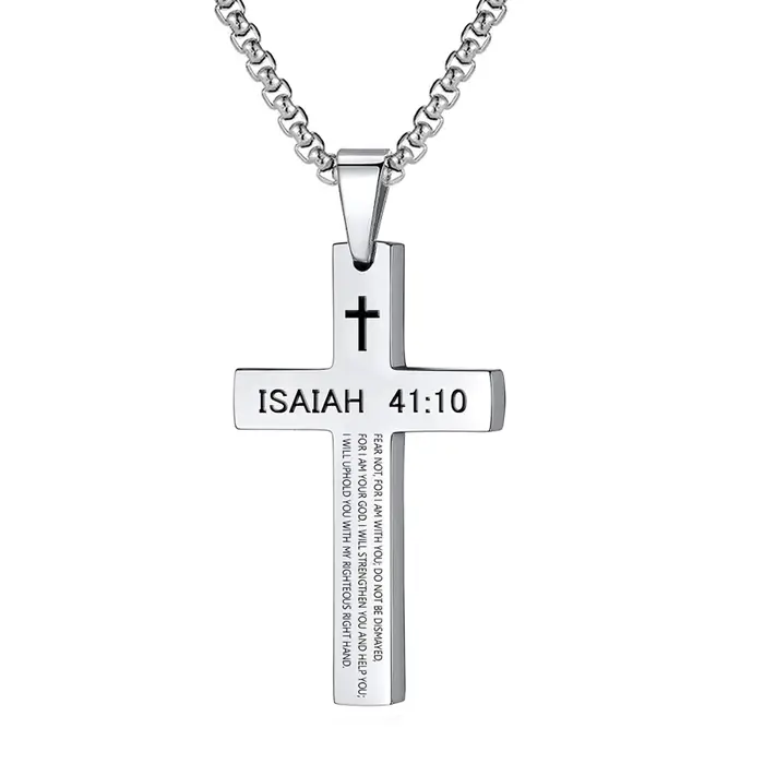 Collier pendentif croix verset de la Bible chrétienne