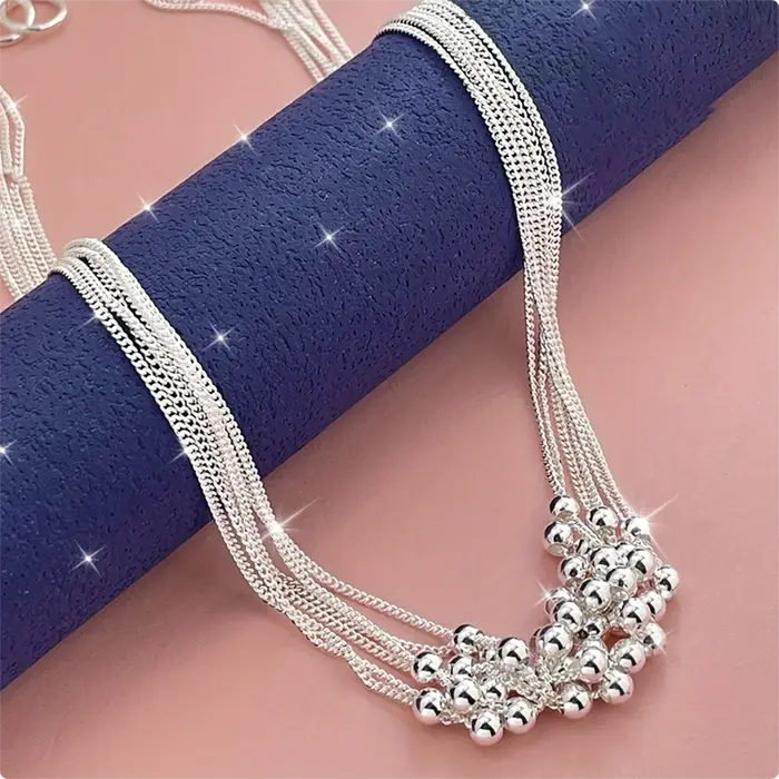 Collier délicat en argent sterling 925 de 45 cm avec perles pour hommes et femmes