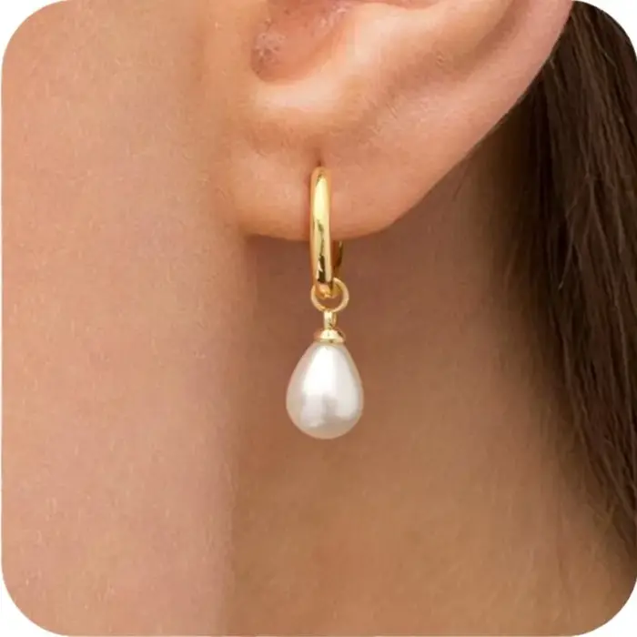 Boucles d'oreilles pendantes en perles d'acier inoxydable plaqué or 18 carats pour femmes maman
