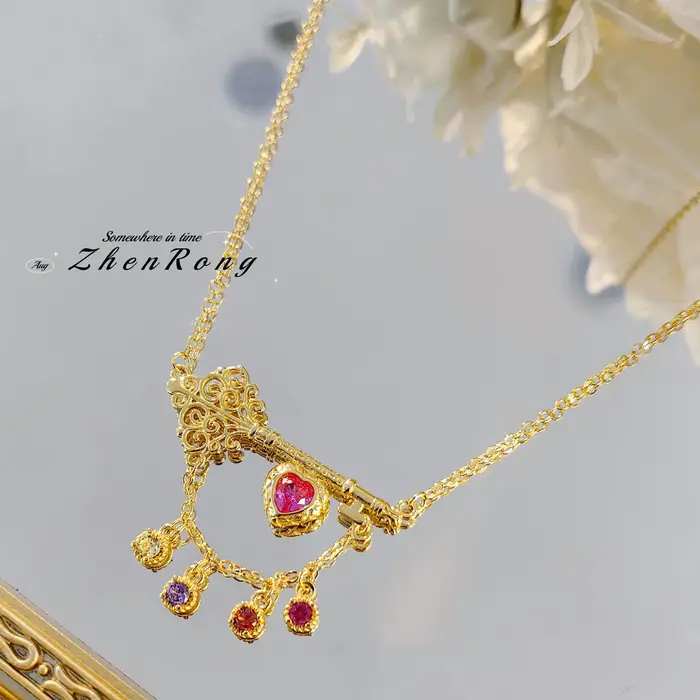 Bijoux Vintage de Style Médiéval pour Femme, Design de Clé, Pendentif de Document en Or, Colliers de