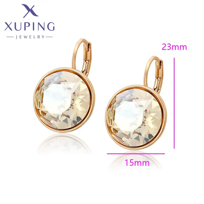 Bijoux Xuping, nouveaux charms élégants et tendance, boucles d'oreilles rondes en cristal, boucles d'oreilles couleur or pour femmes, cadeau de bijouterie