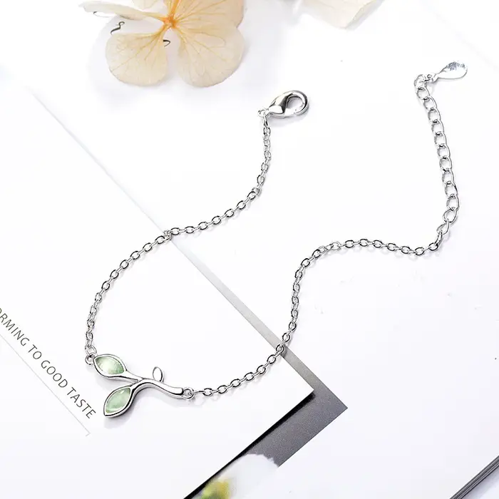 Bracelet en argent regardé 925 pour femme, pierre verte, cuir chevelu élégant, bijoux de mode pour f