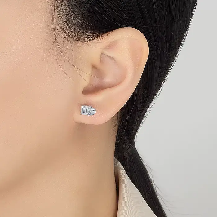 PERFANY – boucles d'oreilles en Moissanite pour femmes, coupe émeraude rayonnante, 2CT, argent pur S925, cœur, diamant de laboratoire, bijoux de mariage à la mode