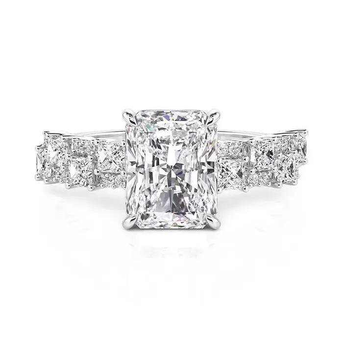 Bague de fiançailles en moissanite pleine avec diamants taille baguette coniques, en argent S925, po