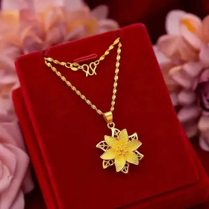 Collier pendentif en or jaune pur 18 carats pour femmes