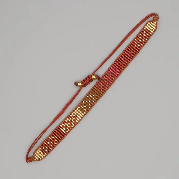 Bracelet perlé tissé à la main dégradé mode simplicité motif bohême réglable unisexe boule de riz Br