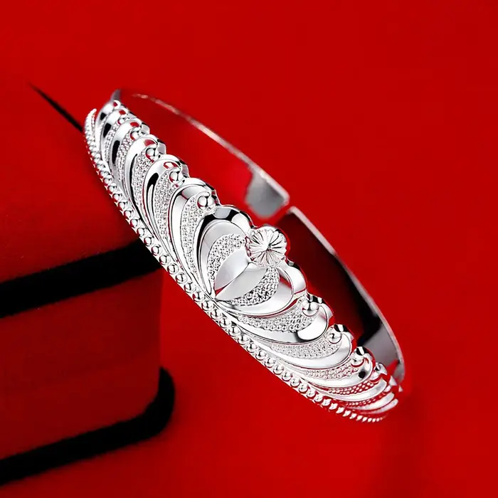 Bracelet manchette couronne tendance pour femme en argent sterling 925