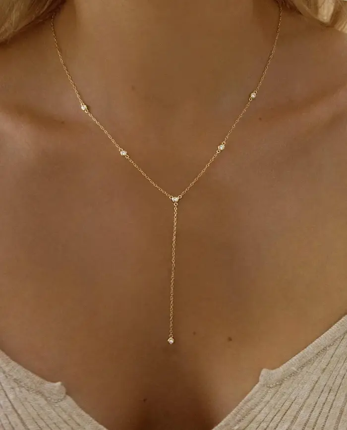 Boho mode bijoux femmes délicat 14 K or colliers blanc plaqué or CZ Lariat collier