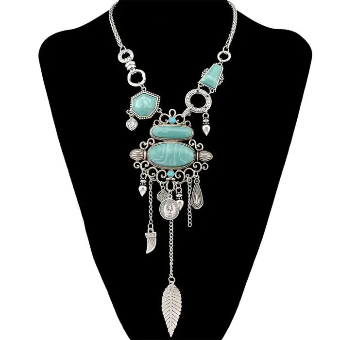 Collier bohème Femme gland Maxi pièce de monnaie cou chaîne turc vert pierre pendentif femmes bavoir