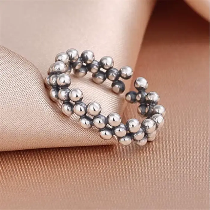 Perle ronde brillante créative en argent Sterling 925, bijoux rétro exquis, personnalité géométrique