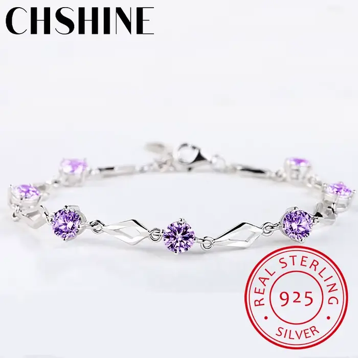 Argent 925 bijoux Bracelets pour femme à la mode améthyste 925 Bracelet